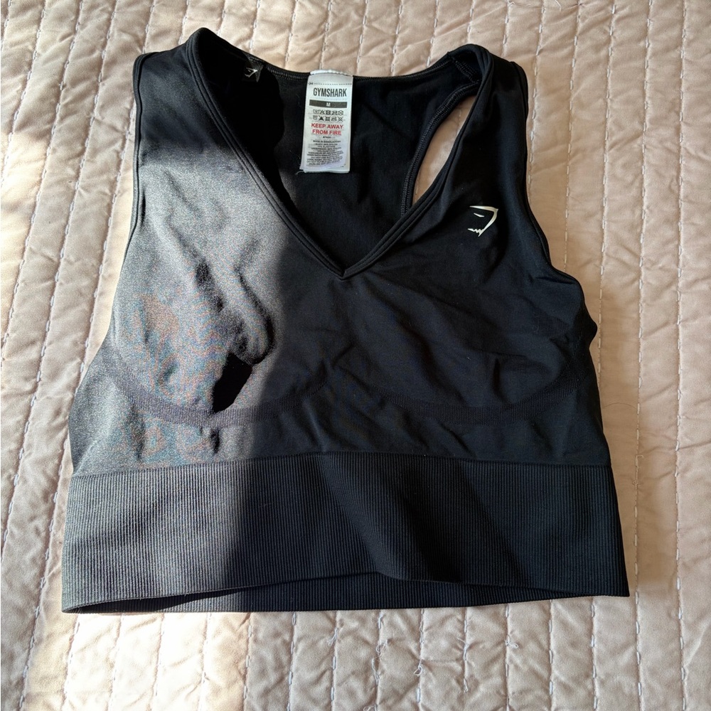 Gymshark Black V-Neck Seamless Crop Sports Bra